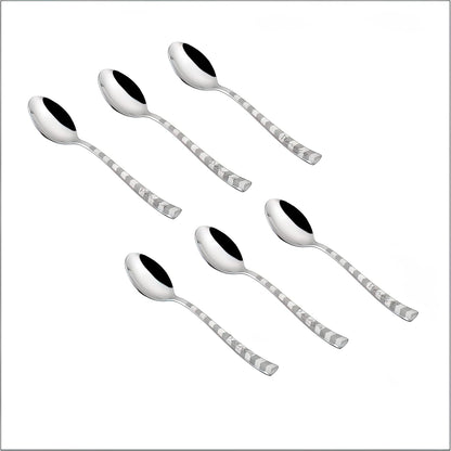 Stainless Steel Spoon Set of 6 | Arrow Design Dinner Spoons for Home & Kitchen | 16 cm, Silver