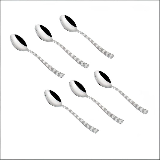 Stainless Steel Spoon Set of 6 | Arrow Design Dinner Spoons for Home & Kitchen | 16 cm, Silver