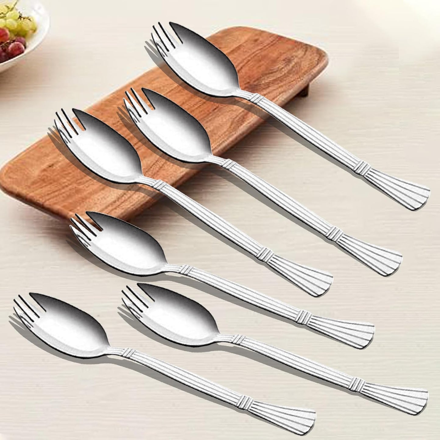 6 Pcs 3-in-1 Stainless Steel Spork Set | Spoon Fork Combo for Soup & Noodles