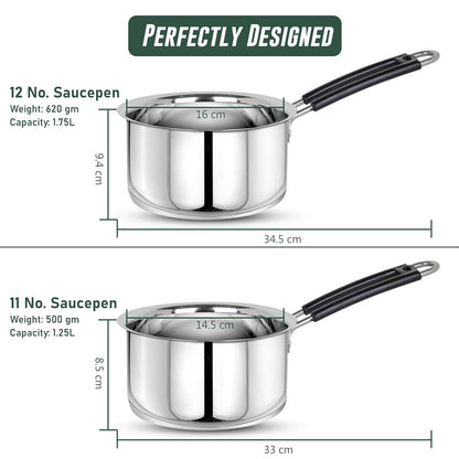 2pc Stainless Steel Saucepan Set | 1.25L & 1.75L | Silver