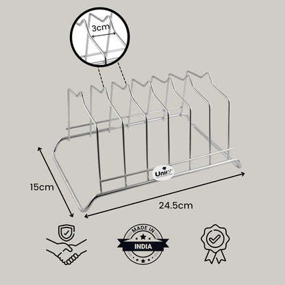 2 Pcs Stainless Steel Countertop Plate Stand | 6 Section Kitchen Rack & Holder (Silver)