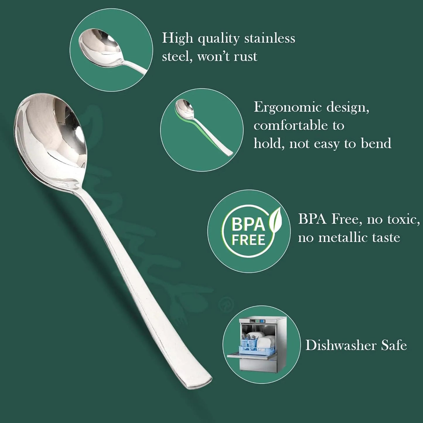 Stainless Steel Soup Spoon Set of 6 | 18.5 cm Long Spoons for Home & Kitchen | Silver SOUPIMP6 4