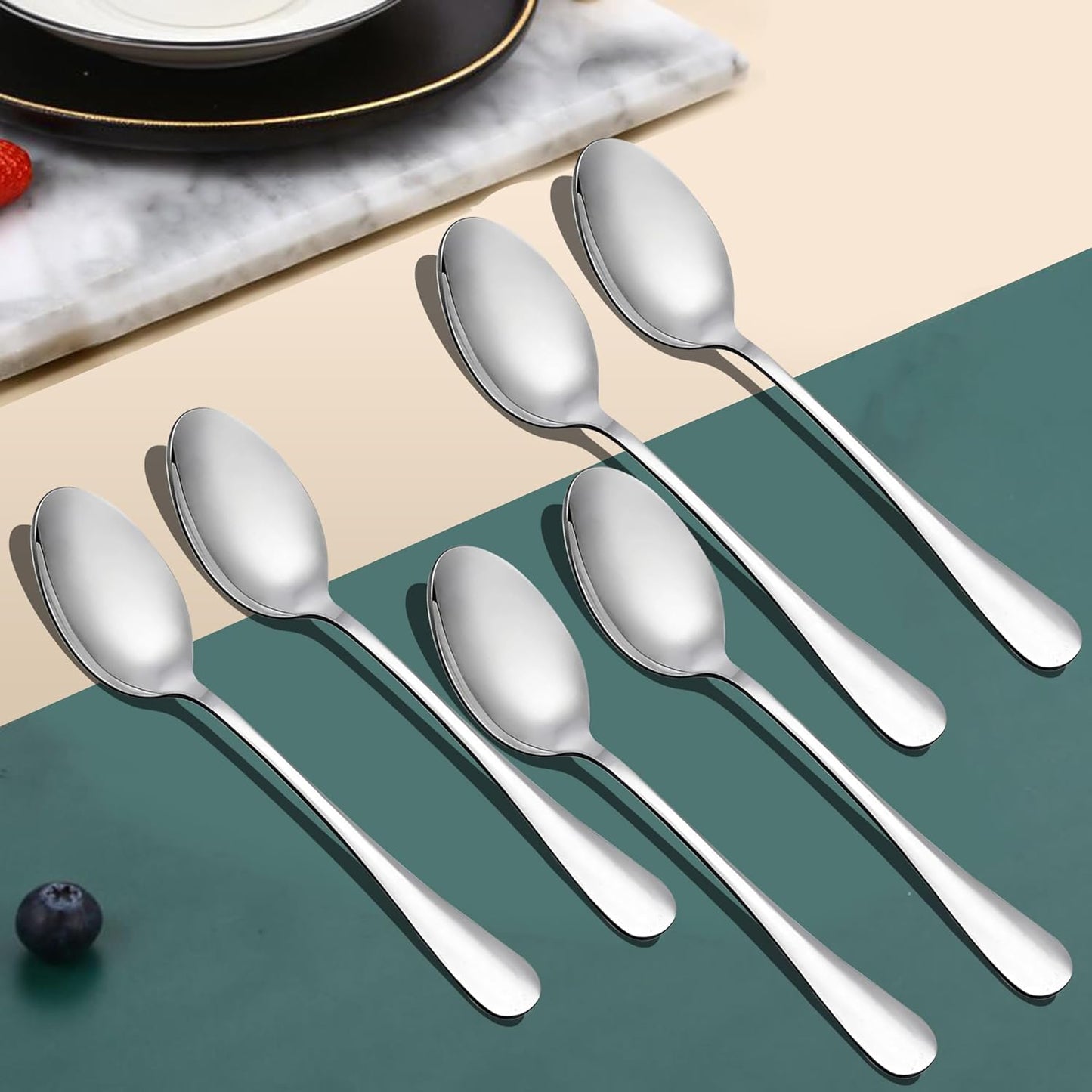 6-Piece Stainless Steel Table Spoon Set | Round Edge Tableware, 18.5 cm, Silver