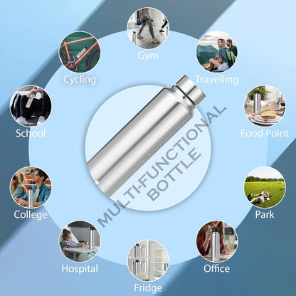 Stainless Steel Water Bottle 1 Litre | Leak-Proof Fridge Bottle for Home, Gym & Travel | Saturn Design, 1000 ml