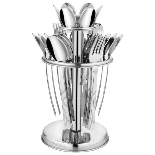 25pc Stainless Steel Beauty Cutlery | Spoons Forks Stand | Silver