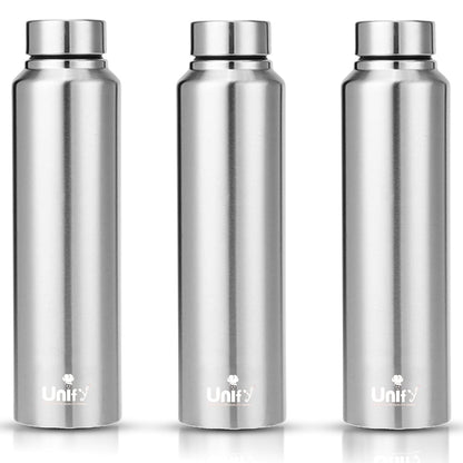 Stainless Steel Water Bottle 1 Litre | Leak-Proof Fridge Bottle for Home, Gym & Travel | Set of 3, 1000 ml, Silver
