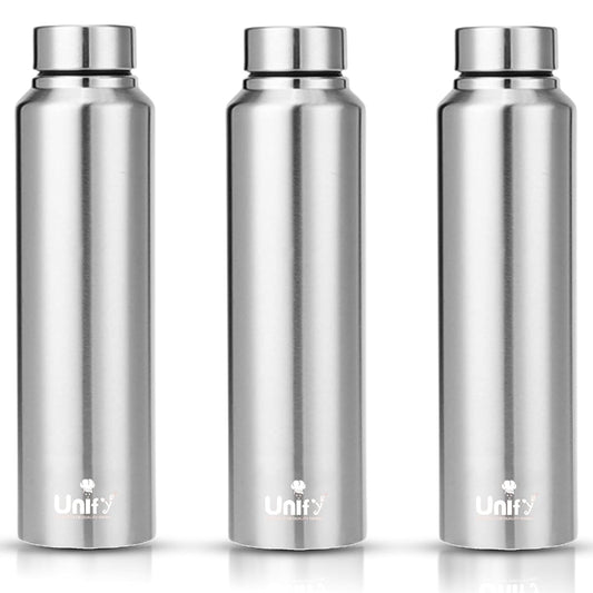 Stainless Steel Water Bottle 1 Litre | Leak-Proof Fridge Bottle for Home, Gym & Travel | Set of 3, 1000 ml, Silver