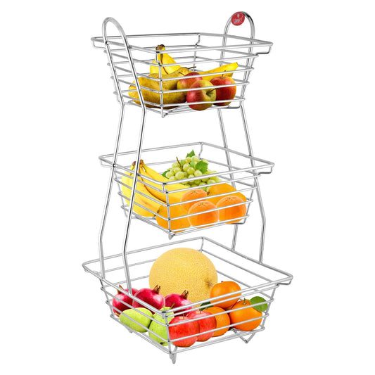 3-Tier Stainless Steel Fruit Basket – Square, Kitchen & Dining Table Stand