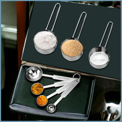 Stainless Steel Measuring Cups & Spoons Combo – 4 Cups & 4 Spoons, Stackable, Professional Kitchen Gadgets for Dry & Liquid Ingredients, Cooking & Baking