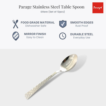 12 Pcs Stainless Steel Tea Spoon Set | 15.5 cm Dilare Small Spoons Silver