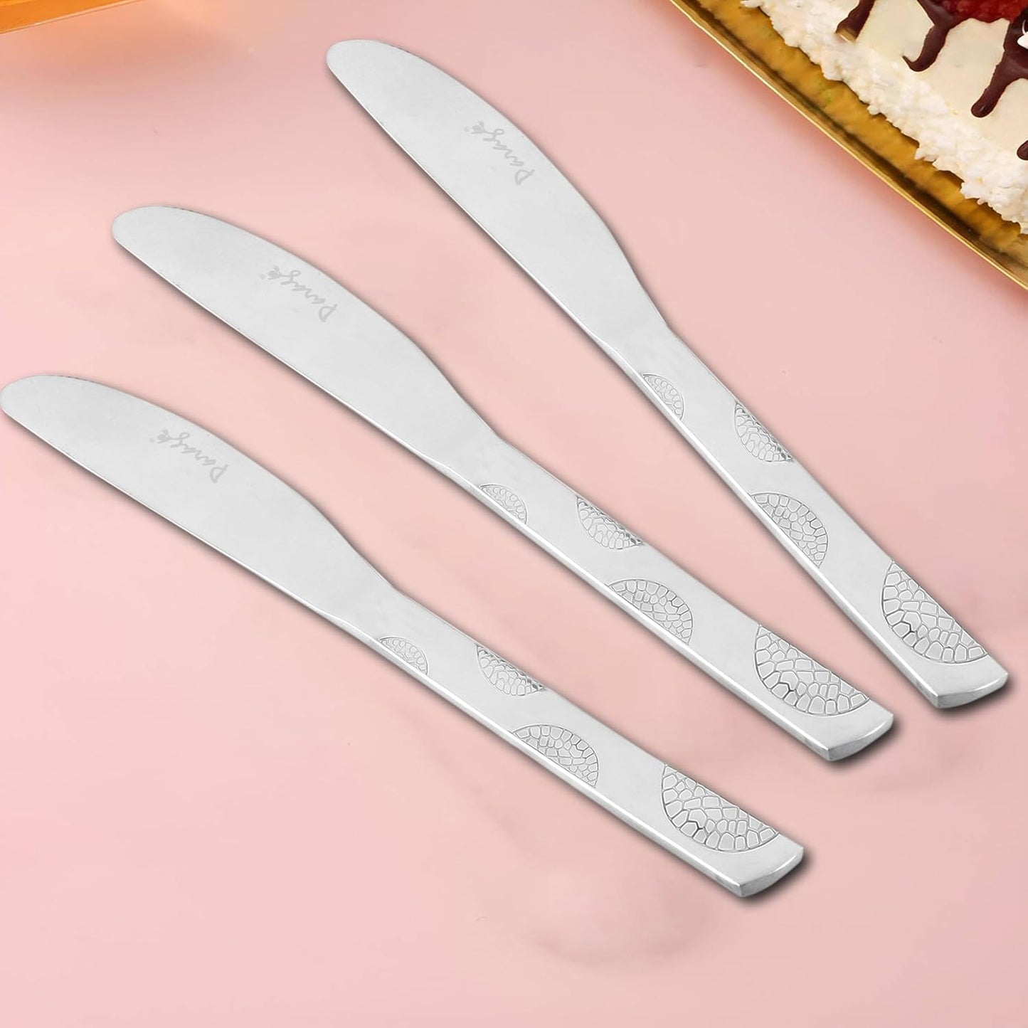 3 Pcs Stainless Steel Premium Butter Knives – 3 mm Thick, Moonpress Design, Luxury Dining Tableware for Home & Kitchen, Jam & Butter Spreader