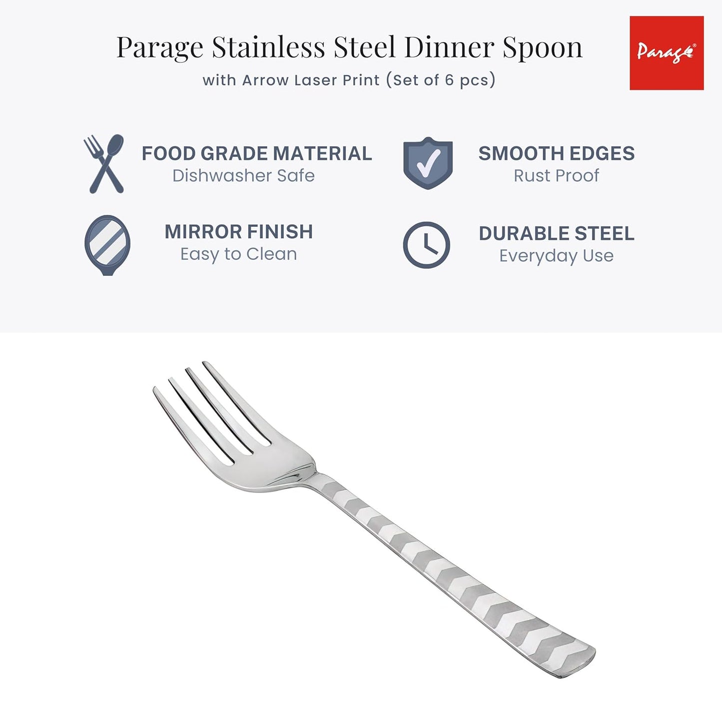 6 Pieces Stainless Steel Premium Dinner Forks Set – 16 cm Cutlery with Arrow Design