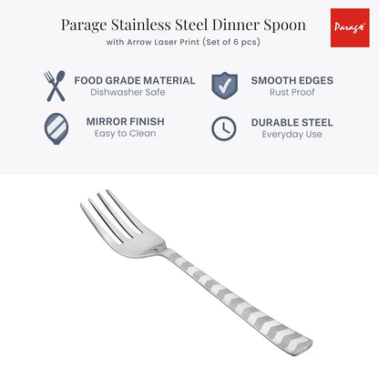 6 Pieces Stainless Steel Premium Dinner Forks Set – 16 cm Cutlery with Arrow Design