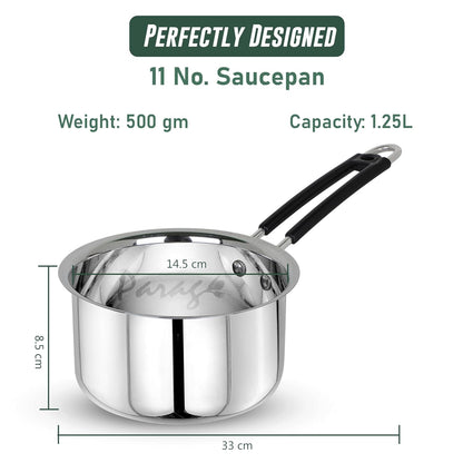 Stainless Steel Saucepan | 1.25L Heavy Gauge | Silver
