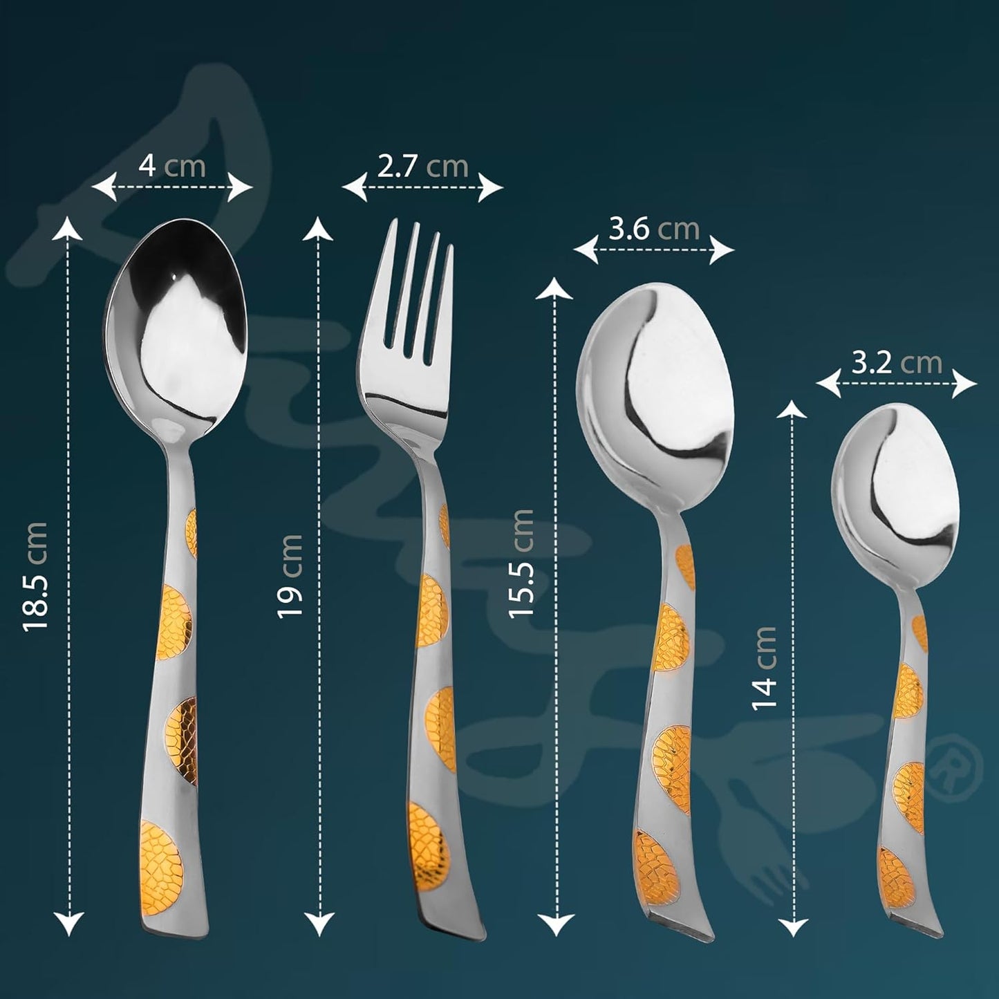 25-Piece Stainless Steel Cutlery Set with Wooden Stand | 24k Gold Plated Spoons & Forks