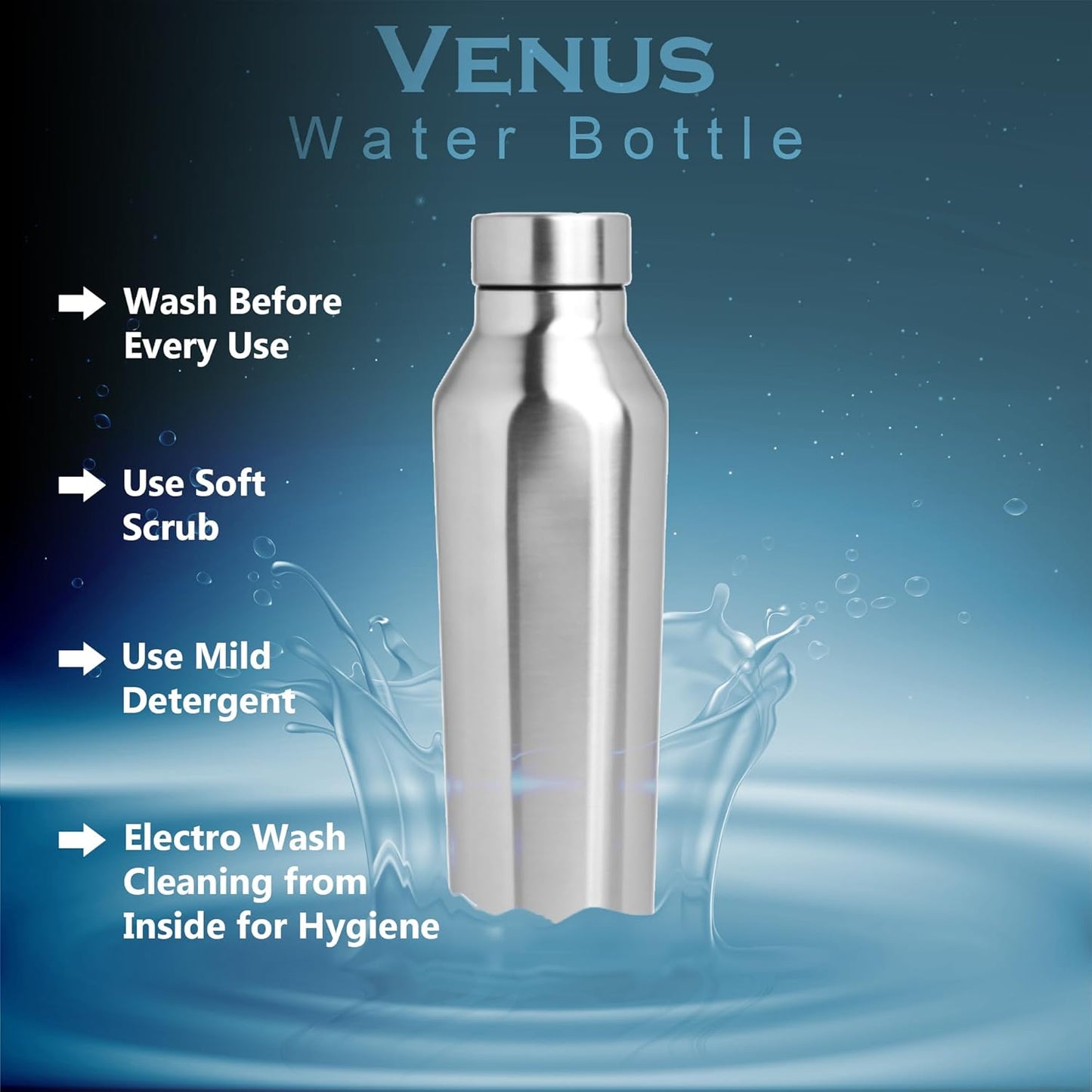 Stainless Steel Water Bottle 1L (Venus) | Leak-Proof, Rust-Free, BPA-Free | School, Gym, Travel