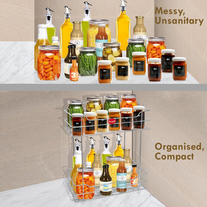 2 Tier Stainless Steel Kitchen Rack | Multipurpose Storage Shelf Silver