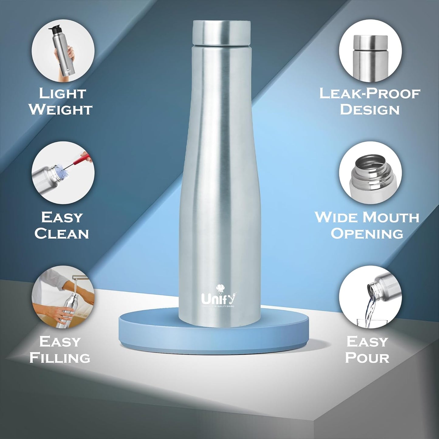 Stainless Steel Water Bottle 1L (Jupiter) | Leak-Proof, Rust-Free, BPA-Free | School, Gym, Travel