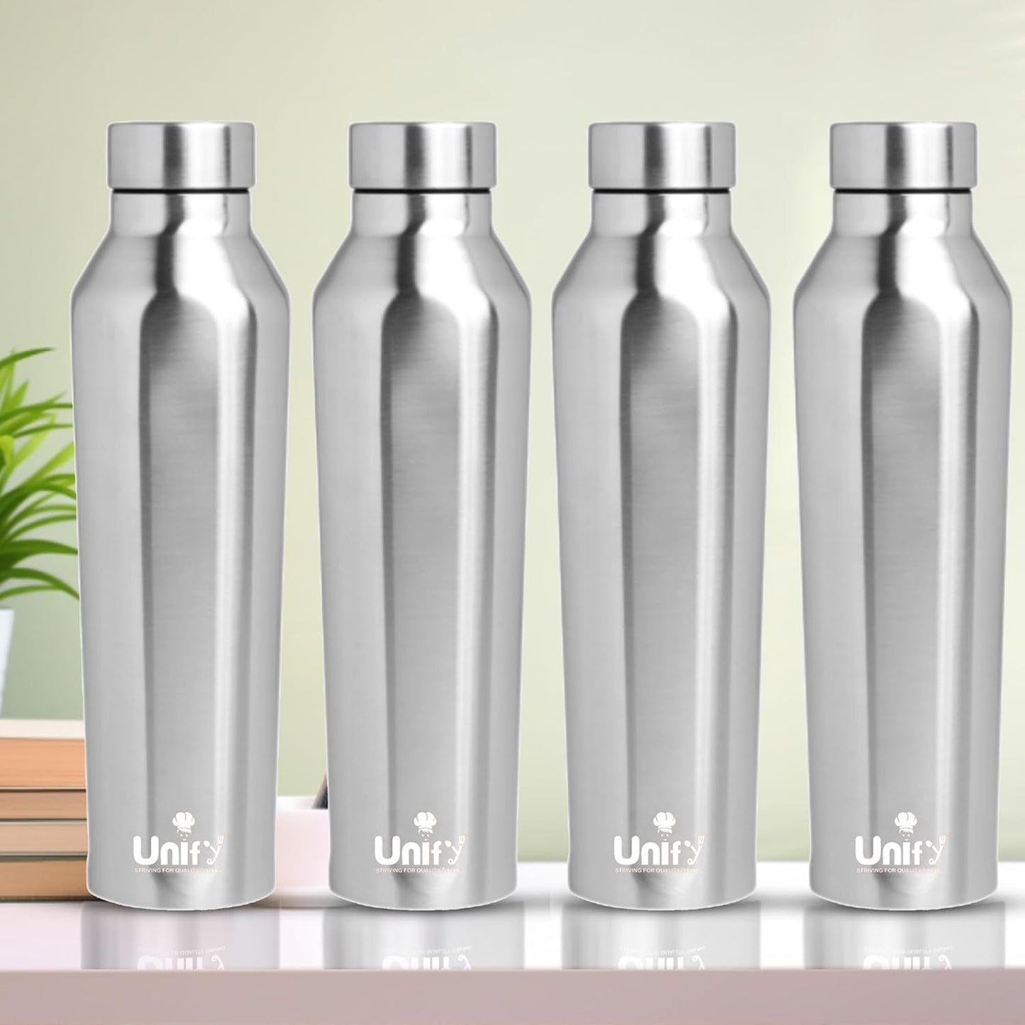 4-Pack 1 L Stainless Steel Water Bottles – Leak Proof, Rust-Free, BPA Free