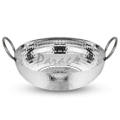 1 Pc Stainless Steel Hammered Kadhai – 2 L Heavy Bottom for Cooking & Deep Frying, Gas Stove Friendly, Silver