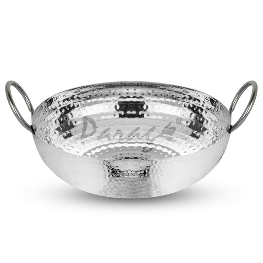 1 Pc Stainless Steel Hammered Kadhai – 1.2 L Heavy Bottom for Cooking & Deep Frying, Gas Stove Friendly, Silver
