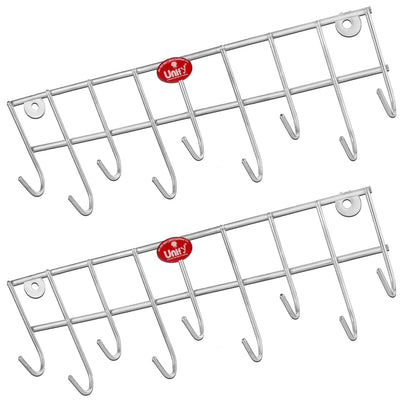 2 Pieces Stainless Steel Hook Rail for Wall & Door, Bathroom Hanger and Kitchen Tools Holder, Silver (Pack of 2)