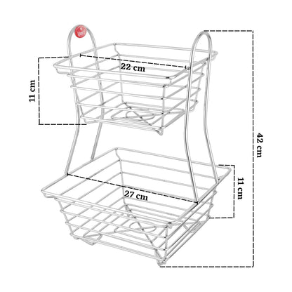 2-Tier Stainless Steel Fruit Basket – Square, Kitchen & Dining Table Stand