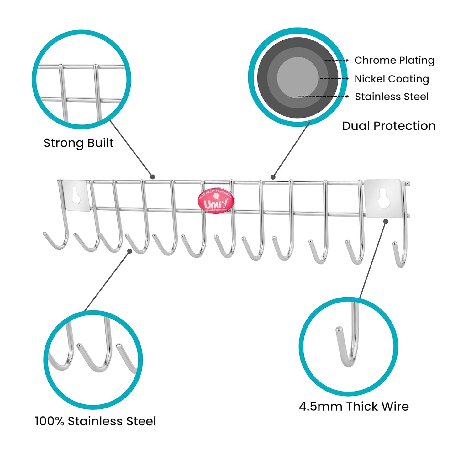 Stainless Steel Wall Cloth Hanger | 12 Hook Door Mounted Rack Silver