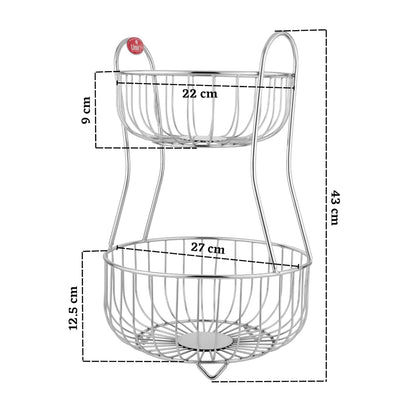 2-Tier Stainless Steel Fruit Basket – Round, 1 kg, Kitchen & Dining Table Stand