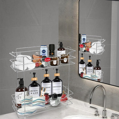 2 Tier Stainless Steel Kitchen Rack | Multipurpose Storage Shelf Silver