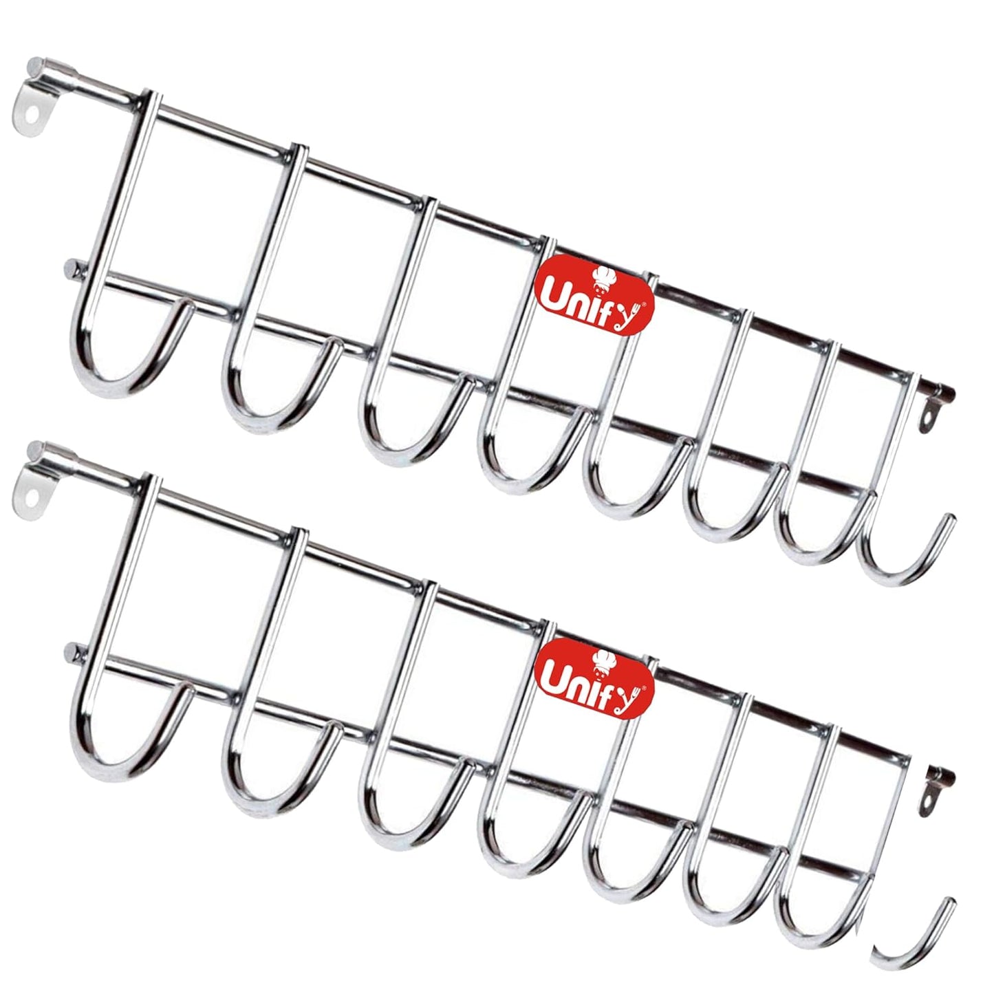 2 Pieces Stainless Steel Wall Cloth Hanger with 8 Hooks, Door Mounted Hook Rail for Bathroom & Kitchen, Silver (Pack of 2)