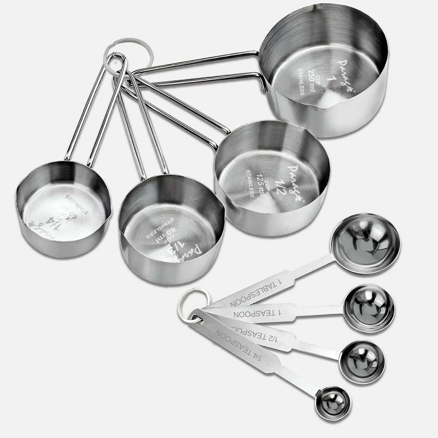 Stainless Steel Measuring Cups & Spoons Combo – 4 Cups & 4 Spoons, Stackable, Professional Kitchen Gadgets for Dry & Liquid Ingredients, Cooking & Baking