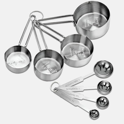 Stainless Steel Measuring Cups & Spoons Combo – 4 Cups & 4 Spoons, Stackable, Professional Kitchen Gadgets for Dry & Liquid Ingredients, Cooking & Baking