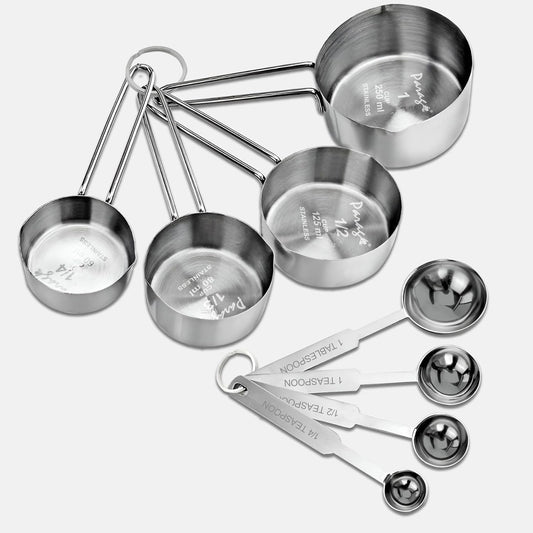 Stainless Steel Measuring Cups & Spoons Combo – 4 Cups & 4 Spoons, Stackable, Professional Kitchen Gadgets for Dry & Liquid Ingredients, Cooking & Baking