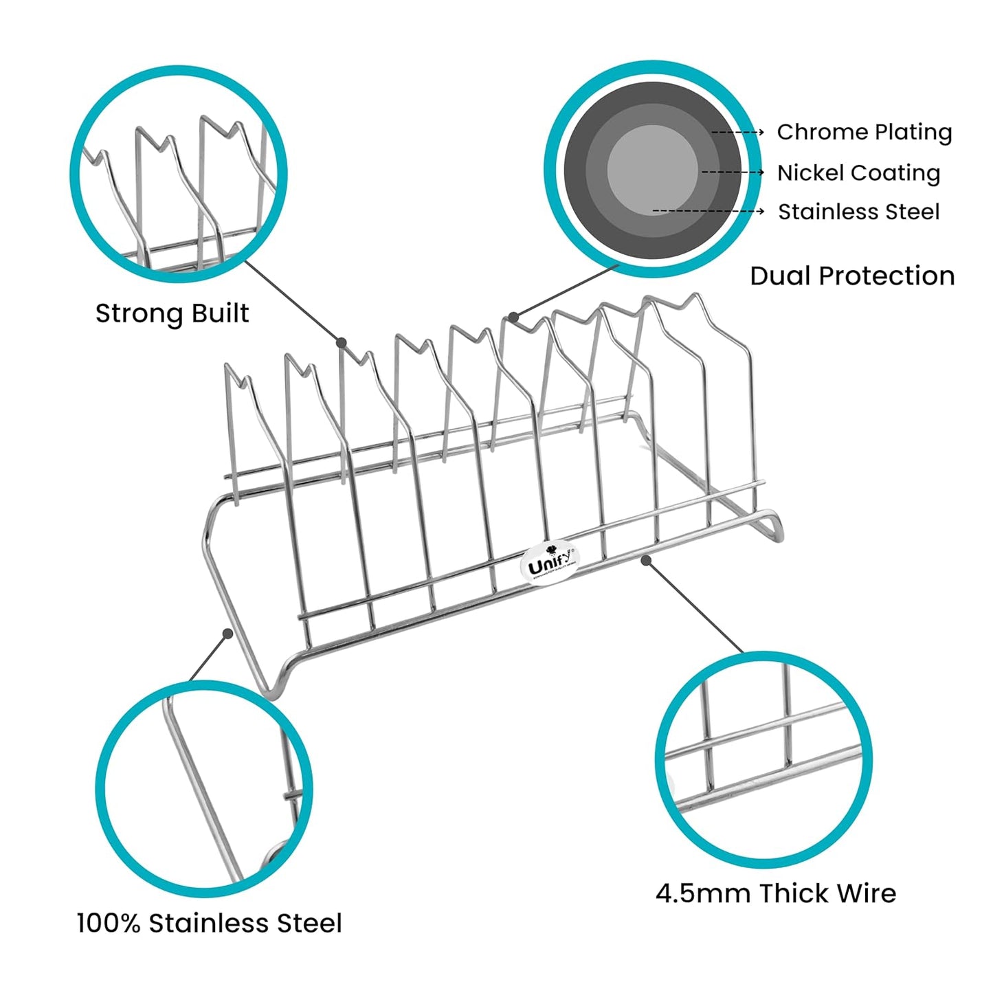 Stainless Steel Plate Rack for Kitchen | 8 Section Utensil & Dish Stand Silver