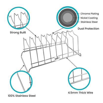 2 Pieces Stainless Steel Plate Rack, Kitchen Utensil Stand, Dish Organizer for Cabinet, Chrome Silver