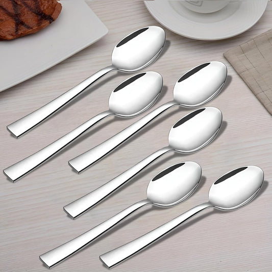 6 Pcs Stainless Steel Dinner Spoon Set – 16cm, Food Grade, Mirror Polished Silverware for Home & Kitchen, 6 Silver Spoons