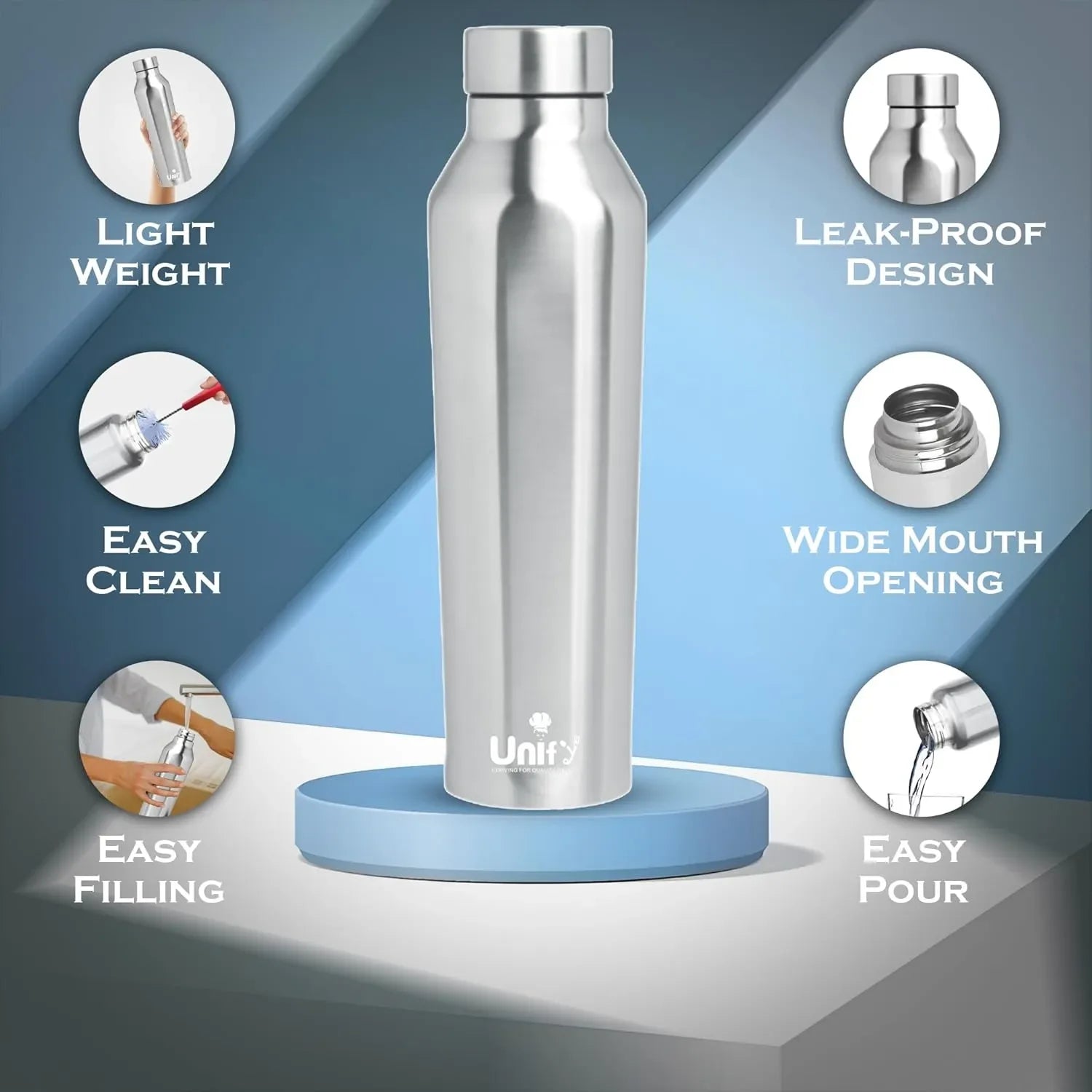 Stainless Steel Water Bottle | 1L Leak-Proof | Venus Silver1VENUS1 2