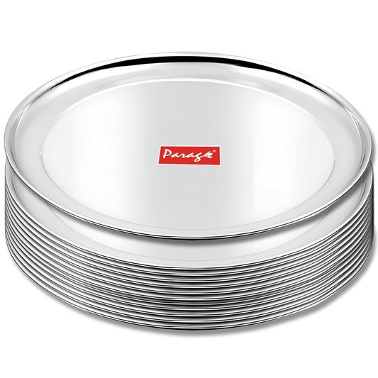 12pc Stainless Steel Raj Bhog Plate | 9in Heavy Gauge | Silver