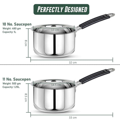 2pc Stainless Steel Saucepan Set | 1L & 1.25L | Silver
