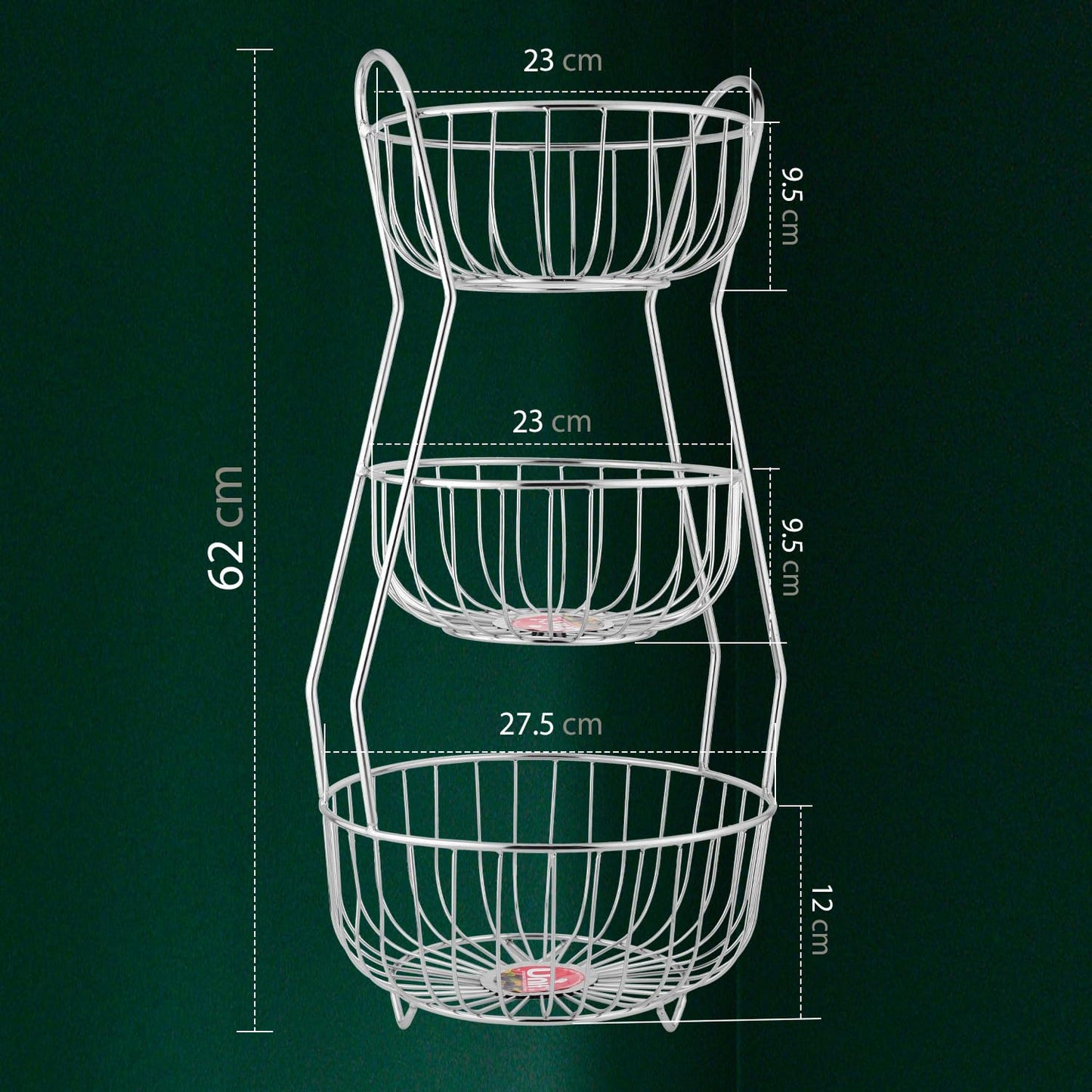 3-Tier Stainless Steel Fruit Basket – Hexagonal, Kitchen & Dining Table Stand