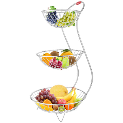 Stainless Steel 3 Tier Fruit Basket for Kitchen & Dining Table | Fruit & Vegetable Storage Rack, Silver
