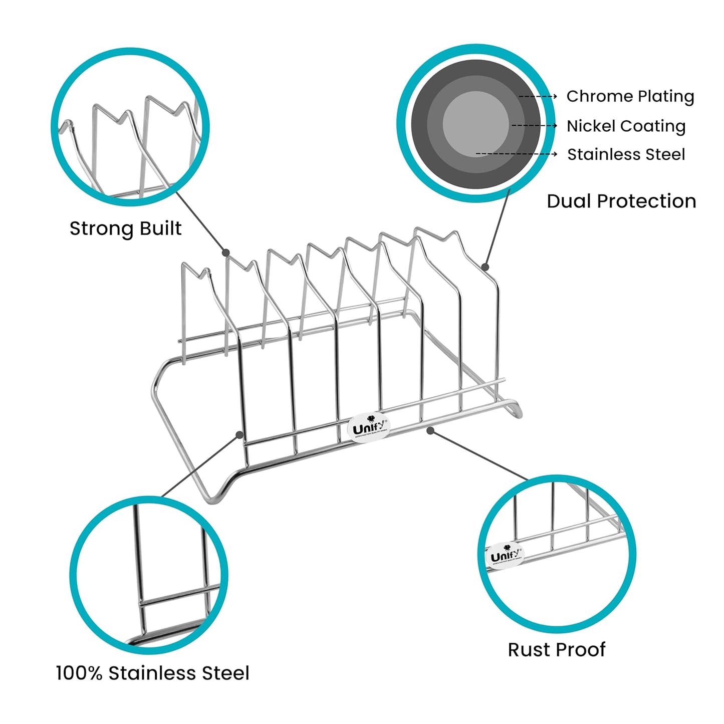 Stainless Steel Plate Rack for Kitchen | 6 Section Utensil & Dish Stand Silver