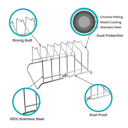 Stainless Steel Plate Rack for Kitchen | 6 Section Utensil & Dish Stand Silver