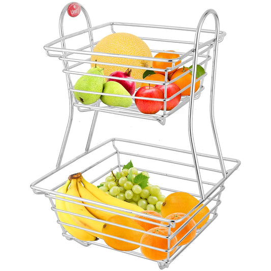 2-Tier Stainless Steel Fruit Basket – Square, Kitchen & Dining Table Stand