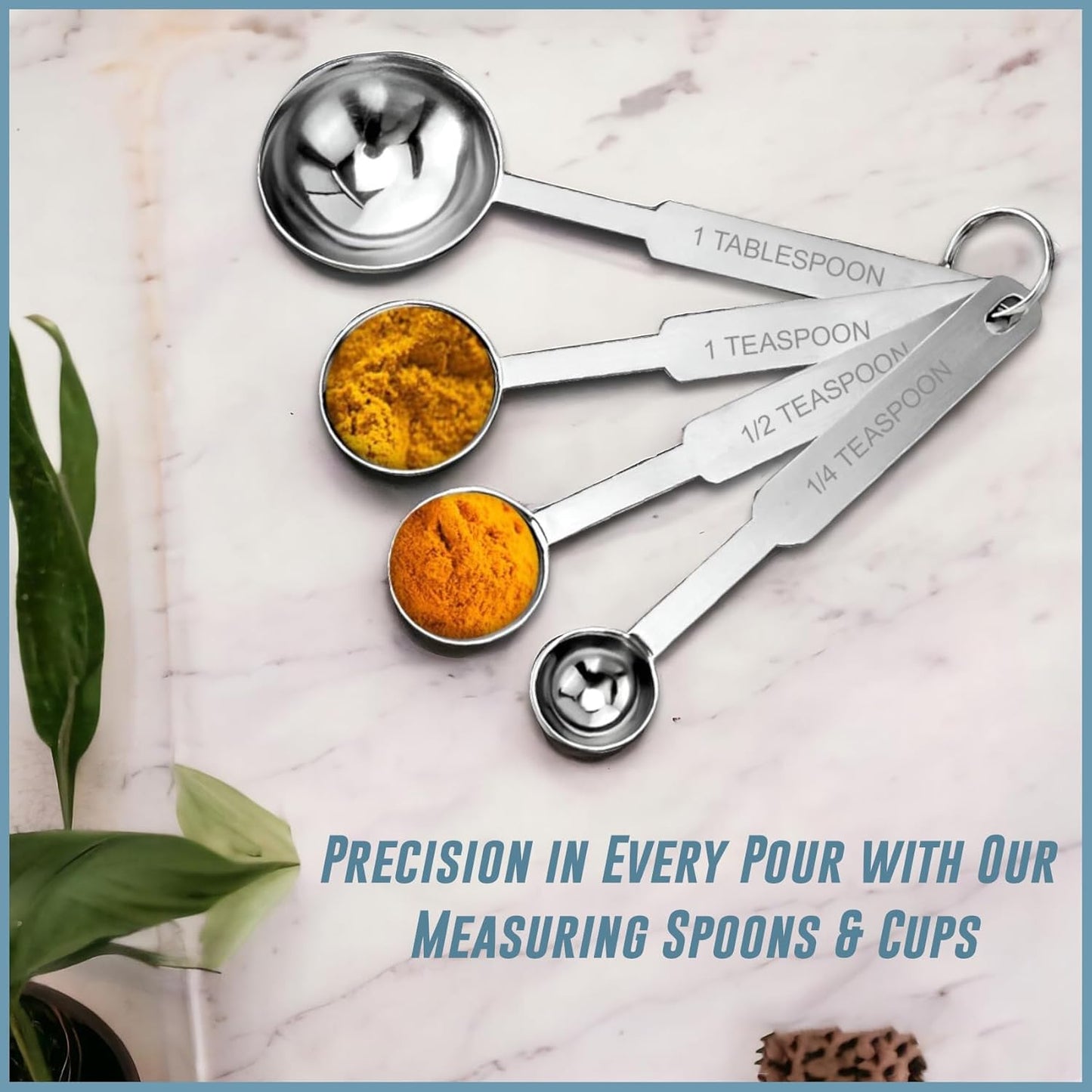 4 Pcs Stainless Steel Measuring Spoon Set – Permanent Engraved, Accurate for Dry & Liquid Ingredients, Cooking & Baking, Set of 4
