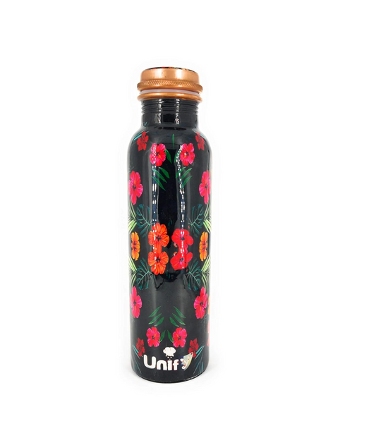 1 L Copper Water Bottle – Floral Modern Art Print, Leak-Proof, Multicolor