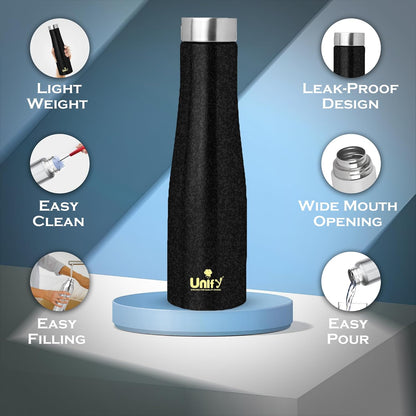 Stainless Steel Water Bottle 1 Litre | Leak-Proof Fridge Bottle for Home, Gym & Travel | Set of 3, 1000 ml, Black