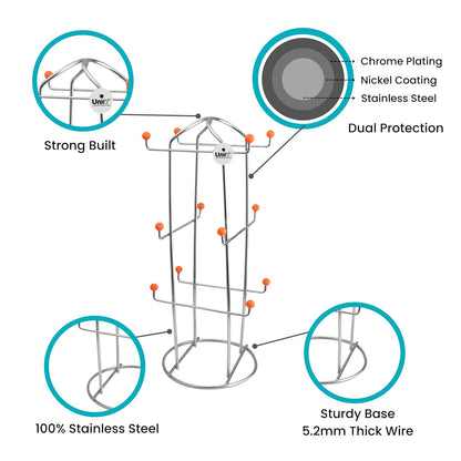 Stainless Steel Cup Stand for 12 Cups | Heavy-Duty Free Standing Holder Silver