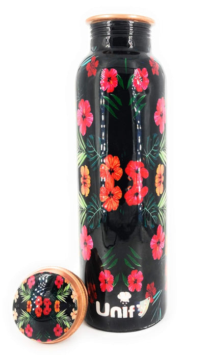 1 L Copper Water Bottle – Floral Modern Art Print, Leak-Proof, Multicolor